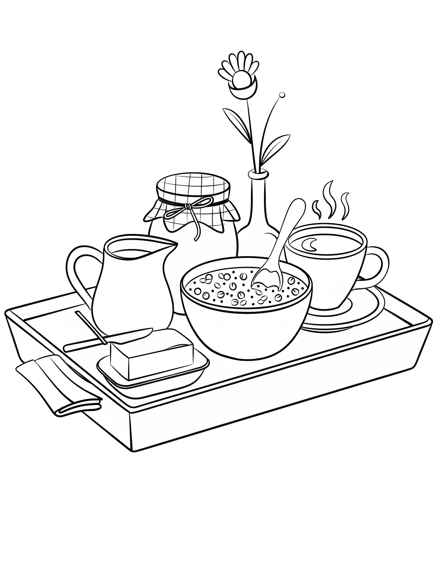 Petit-Déjeuner Cosy en Plateau, Coloriage cuisine à imprimer gratuitement
